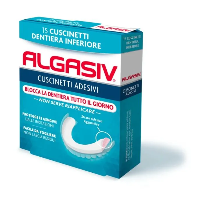 Algasiv Cuscinetti Adesivi Inferiore Per Dentiera 15 Pezzi