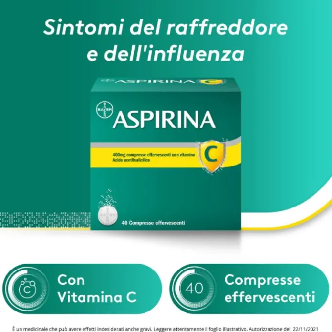 Aspirina C 40 Compresse Effervescenti 400Mg+240 Mg Con Vitamina C