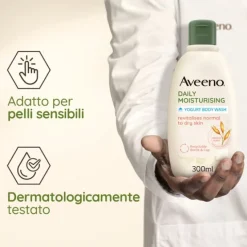 Aveeno Bagnoschiuma, Daily Moisturising Bagnodoccia Idratante Senza Sapone Per Una Pelle Vellutata E Luminosa, Yogurt Albicocca E Miele 300 Ml