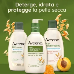 Aveeno Bagnoschiuma, Daily Moisturising Bagnodoccia Idratante Senza Sapone Per Una Pelle Vellutata E Luminosa, Yogurt Albicocca E Miele 300 Ml