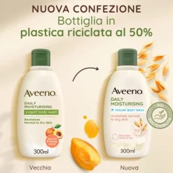 Aveeno Bagnoschiuma, Daily Moisturising Bagnodoccia Idratante Senza Sapone Per Una Pelle Vellutata E Luminosa, Yogurt Albicocca E Miele 300 Ml