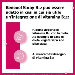 Benexol Spray Integratore Alimentare Di Vitamina B12 Ad Alto Dosaggio, Con Edulcorante, Flacone Da 15 Ml