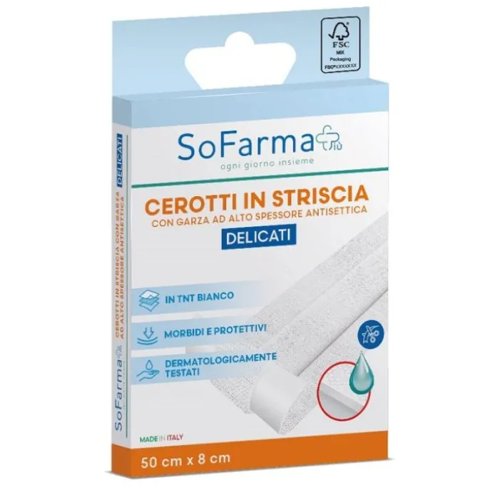 Cerotto Delicato Striscia 50X8 Cm Sofarmapiu' Cerotti In Strisce Classici