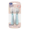 CHICCO POSATINE INOX 18M+ AZZURRO - SET FORCHETTA E CUCCHIAIO - ARTICOLO PER L'INFANZIA