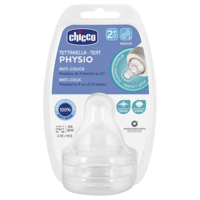 Chicco Tettarella Perfect5 In Silicone Flusso Medio +2 Mesi 2 Pezzi Tettarelle Silicone