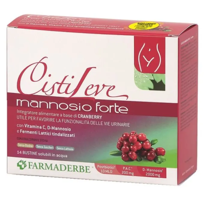 Cistileve Mannosio Forte 14 Bustine Da 3 G Aroma Naturale Frutti Rossi Con Edulcorante Stevia Senza Zuccheri Senza Glutine Senza Lattosio
