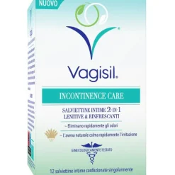 Combe Vagisil Incontinence Care Salviettine Intime 2In1 Lenitive Rinfrescanti 12 Pezzi