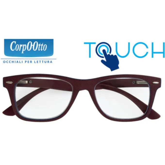 Corpootto Occhiali Da Lettura Touch Frontale Rosso Interno Blu Aste Rosse Diottrie 2.00