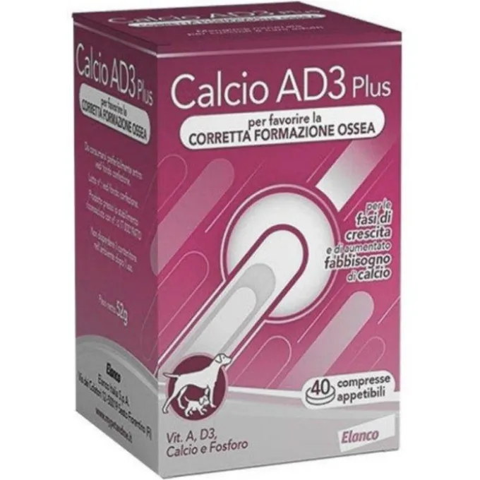 Elanco Calcio Ad3 Plus Tabs Sviluppo Integratore Ossa Cane 40 Compresse Integratori Per Animali
