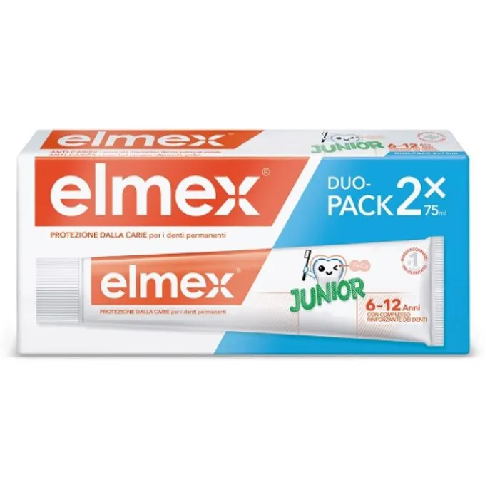 ELMEX JUNIOR DENTIFRICIO 75 ML DUOPACK - DENTIFRICIO AL FLUORURO PER BAMBINI DAI 6 AI 12 ANNI, FORMATO 2 TUBI