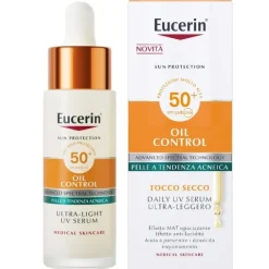 EUCERIN SUN PROTECTION OIL CONTROL SPF 50+ SIERO VISO A PROTEZIONE MOLTO ALTA CON AZIONE SEBO-REGOLATRICE E BOOSTER VITAMINICO 30 ML, PER PELLE A TENDENZA ACNEICA