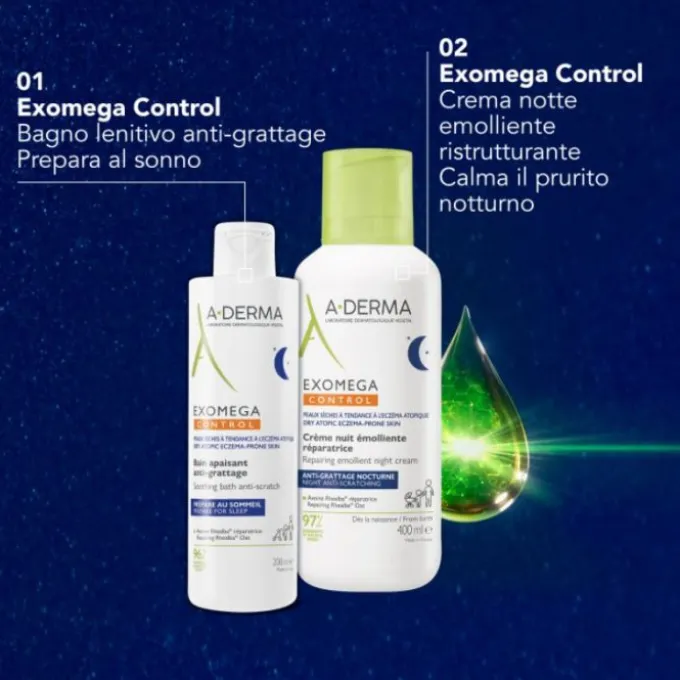 Exomega Control Notte Crema 200 Ml + Bagno Lenitivo 200 Ml Idratazione Pelle Secca