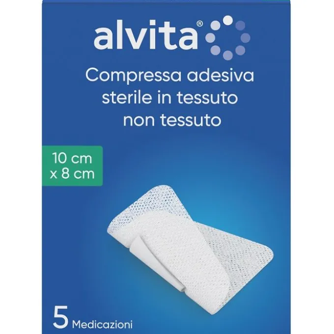 Garza Compressa Adesiva Alvita Tnt 10X8Cm 5 Pezzi Cerotti Post Operatori Classici