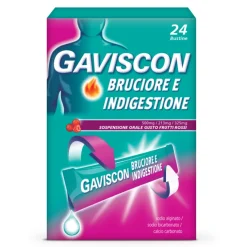 Gaviscon Bruciore E Indigestione 24 Bustine Sospensione Orale 500 Mg + 213 Mg + 325 Mg Gusto Frutti Rossi