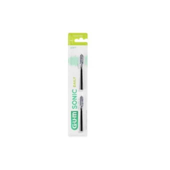 Gum Sonic Daily Spazzolino Batteria Refill Black Testine Di Ricambio 2 Pezzi