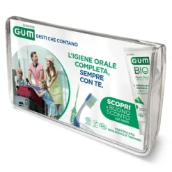 Gum Travel Kit Bio 1 Spazzolino + 1 Dentifricio + 1 Scovolino Interdentale