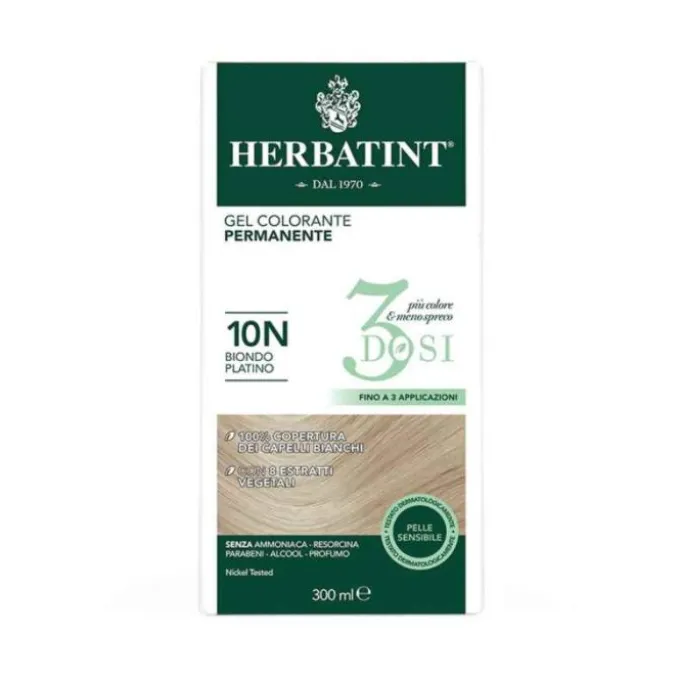 Herbatint Tintura Capelli Gel Permanente 3Dosi 10N Biondo Platino 300 Ml