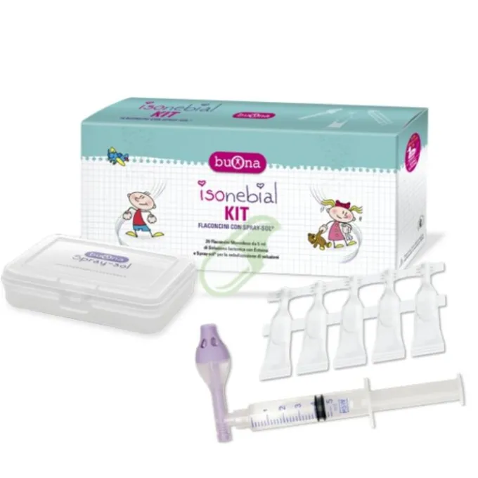 Isonebial Kit Pulizia Cavità Nasali Con 20 Flaconcini + Nebulizzatore Spray-Sol + Siringa + Ago Cannula
