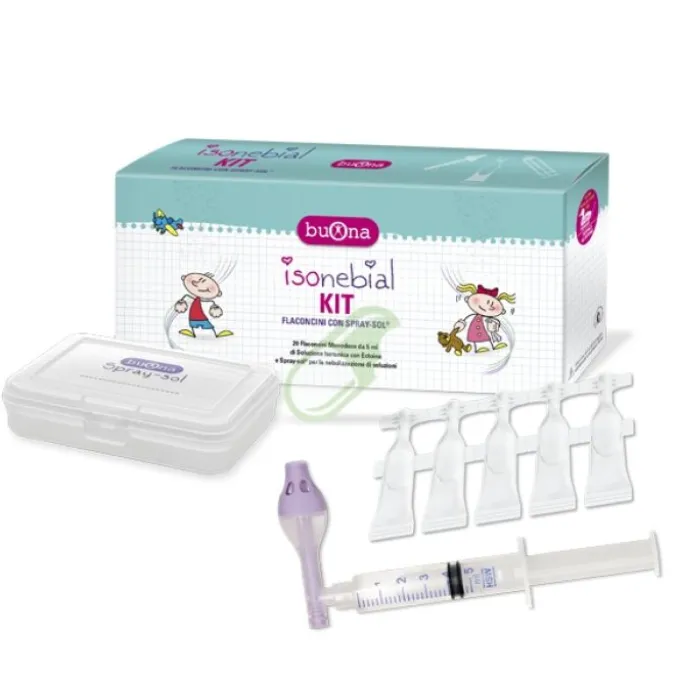 Isonebial Kit Pulizia Cavità Nasali Con 20 Flaconcini + Nebulizzatore Spray-Sol + Siringa + Ago Cannula