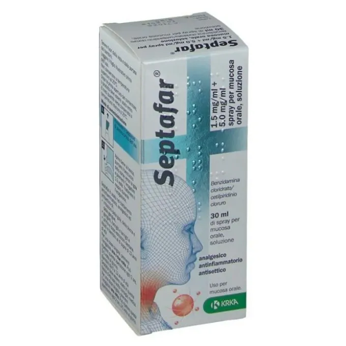 Krka Septafar Spray 1 Flacone 30 Ml 250 Erogazioni 1,5 Mg/Ml + 5Mg/Ml