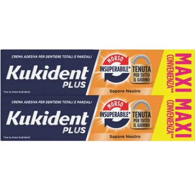 KUKIDENT PLUS MORSO INSUPERABILE CREMA ADESIVA PER DENTIERE TOTALI E PARZIALI BIPACCO 2 X 57 G