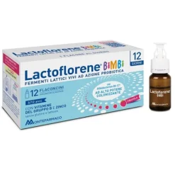 LACTOFLORENE BIMBI FERMENTI LATTICI GUSTO FRAGOLA 12 FLACONCINI DA 10 ML - INTEGRATORE CON FERMENTI LATTICI, ZINCO E VITAMINE DEL GRUPPO B PER BAMBINI