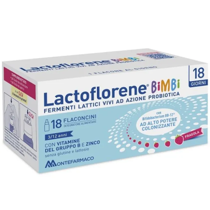 LACTOFLORENE BIMBI 18 FLACONCINI 10ML - INTEGRATORE DI FERMENTI LATTICI PROBIOTICI PER BAMBINI CON ZINCO E VITAMINE DEL GRUPPO B, GUSTO FRAGOLA