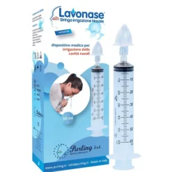 Lavonase Irrigazione Nasale Non Sterile Siringa 60 Ml + Luer-Lock Con Cappuccio + Ugello Nasale Con Raccordo Luer-Lock +Perforatore Con Valvola Non Ritorno Con Tappo