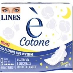 Lines E' Cotone Ali Assorbente Esterno Notte 9 Pezzi Assorbenti Notte