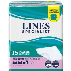 LINES SPECIALIST TRAVERSA CLINICA 60X90 CM CONFEZIONE DA 15 PEZZI TRAVERSINE ASSORBENTI MONOUSO PER PROTEZIONE DEL PIANO DI RIPOSO