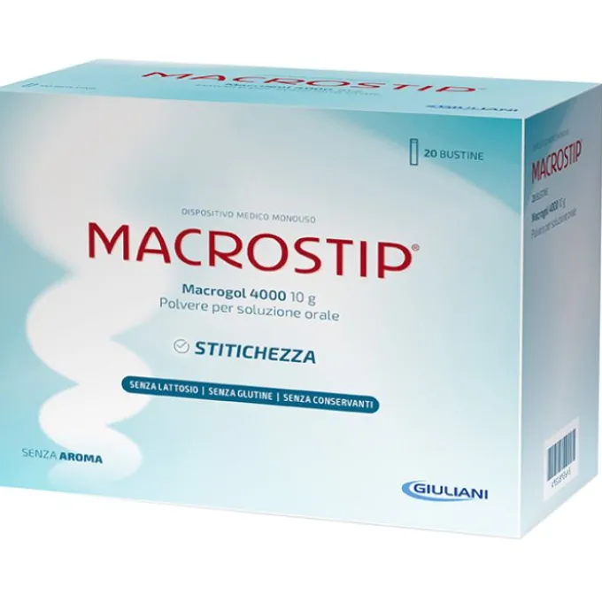 Macrostip 20 Bustine 10 G Senza Glutine Senza Lattosio Lassativi Azione Delicata