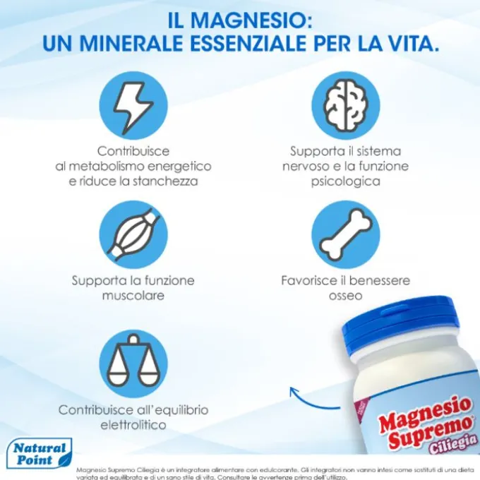 Natural Point Magnesio Supremo Integratore Gusto Ciliegia 150 G Stress