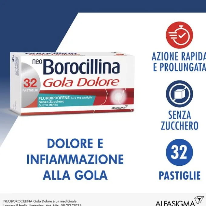 Neoborocillina Gola Dolore 32 Pastiglie Gusto Menta Senza Zucchero