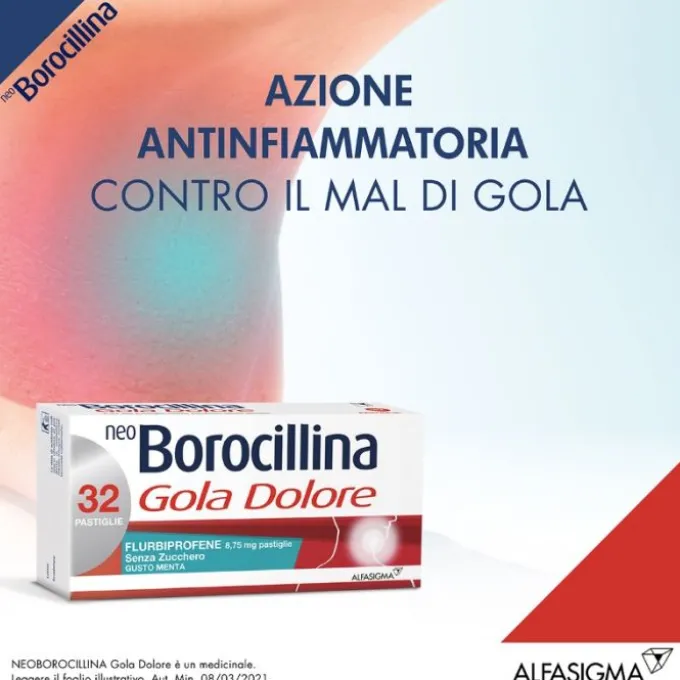 Neoborocillina Gola Dolore 32 Pastiglie Gusto Menta Senza Zucchero