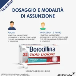 Neoborocillina Gola Dolore 32 Pastiglie Gusto Menta Senza Zucchero
