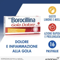Neoborocillina Neoboro Gola Dolore 16 Pastiglie Gusto Limone E Miele Senza Zucchero