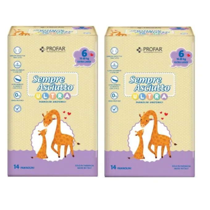 PANNOLINI PROFAR SEMPRE ASCIUTTO ULTRA EXTRA TAGLIA 6 (15-30 KG) BIPACCO