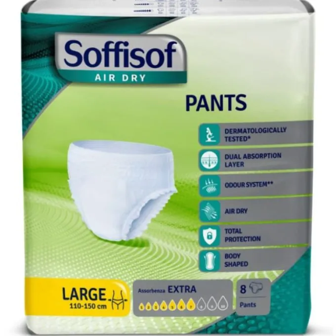 Pannolone Per Incontinenza Soffisof Air Dry Pants Extra Large 8 Pezzi Pannoloni Per Adulti