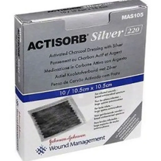 Polifarma Benessere Actisorb Silver Medicazione In Carbone Attivo Con Argento 10,5X10,5 Cm 3 Pezzi