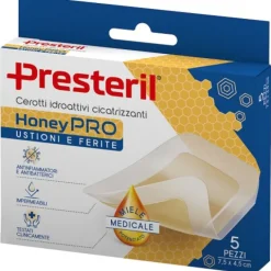 PRESTERIL HONEYPRO CEROTTI IDROATTIVI PER USTIONI E FERITE 7,5 X 4,5 CM - 5 CEROTTI