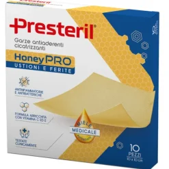 PRESTERIL HONEYPRO GARZE ANTIADERENTI 10 X 10 CM - 10 PEZZI MEDICAZIONI AL MIELE DI GRADO MEDICALE PER USTIONI E FERITE