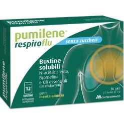 Pumilene Respiroflu Senza Zucchero 12 Bustine Gusto Menta Arancia 36 G Tosse Grassa Buste