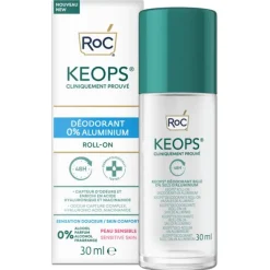 Roc Keops Deodorant Roll On 0% Aluminium 30 Ml Pelli Sensibili