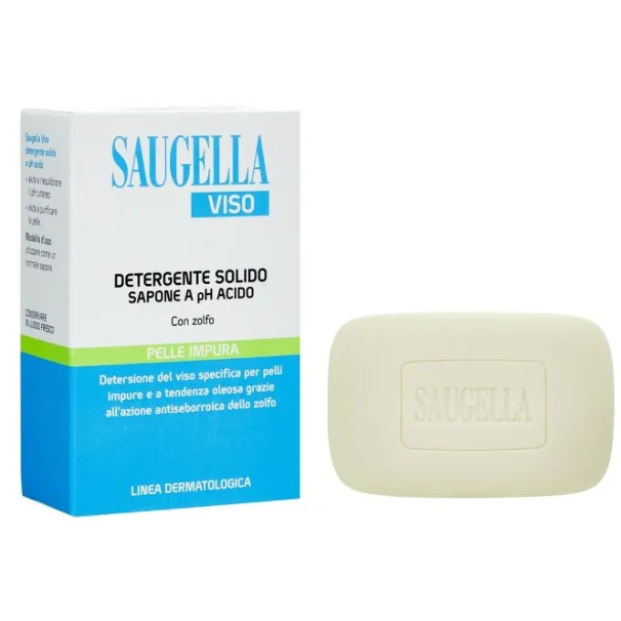 Saugella Viso Detergente Solido Ph Acido Sapone Allo Zolfo Pelle Impura 100 G