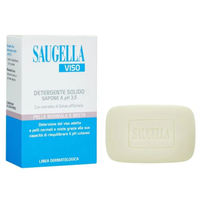 Saugella Viso Detergente Solido Ph 3.5 Sapone Pelle Normale E Mista 100 G