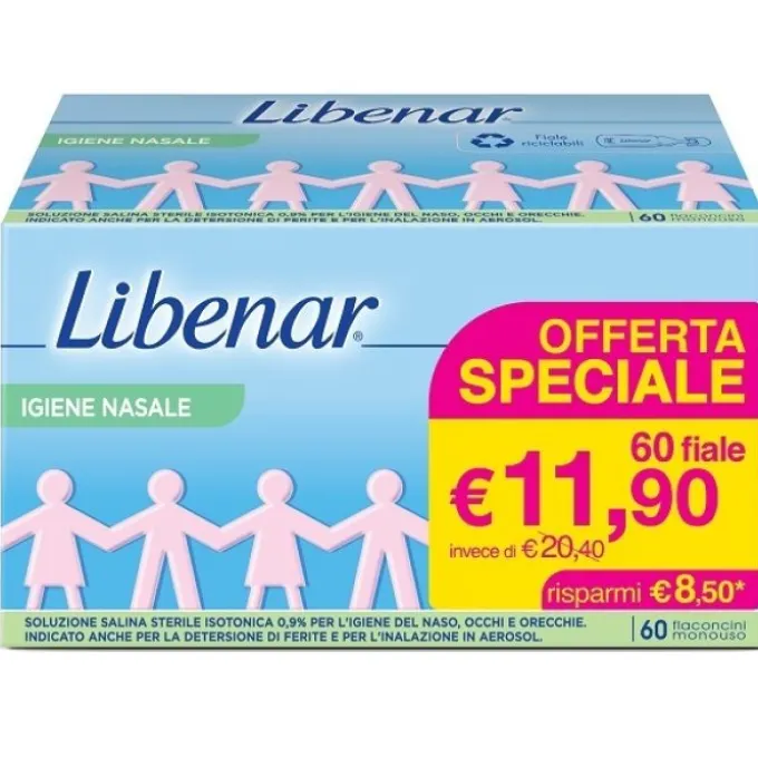 Soluzione Salina Isotonica 0,9% Libenar Per Igiene Nasale 60Flaconcini Monouso X 5 Ml