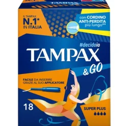 Tampax &Go Super Plus Tamponi Interni Con Applicatore In Plastica Per Flusso Molto Abbondante 18 Pez
