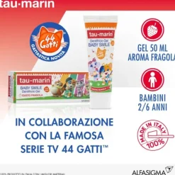 Tau-Marin Baby Smile Dentifricio Gel 2-6 Anni Edizione Limitata 44 Gatti 50 Ml
