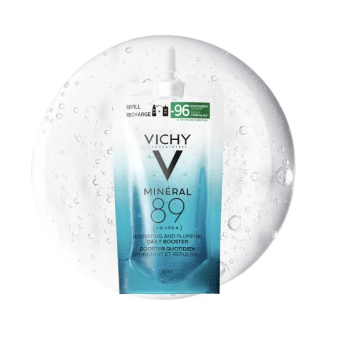 VICHY MINÉRAL 89, BOOSTER QUOTIDIANO FORTIFICANTE E RIMPOLPANTE, PER TUTTI I TIPI DI PELLE, PELLE TONICA E IDRATATA, ARRICCHITO CON ACIDO IALURONICO E ACQUA VULCANICA, FORMATO RICARICA, 50 ML