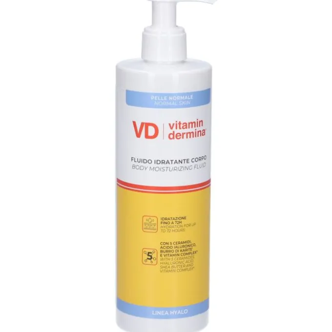 VITAMINDERMINA HYALO FLUIDO IDRATANTE CORPO FLACONE 400 ML FLUIDO CORPO CON ACIDO IALURONICO, CERAMIDI E BURRO DI KARITÉ PER UNA PELLE MORBIDA E IDRATATA